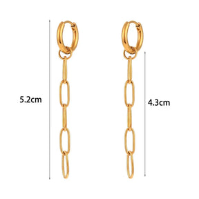Brincos Elegantes de Ouro 18K com Corrente Oval