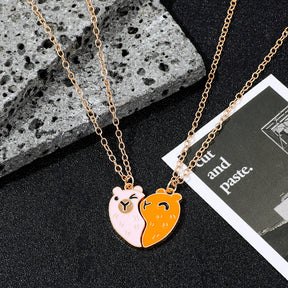 Cute Animal Heart Pendant Necklace Patchwork Metal Charm Jewelry for Men & Women Best Friend Gift