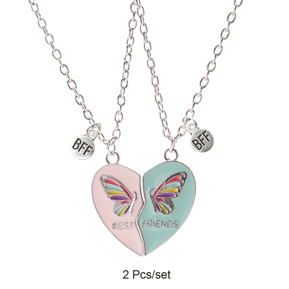 2Pcs/Set Magnetism Best Friends Pendant Necklace for Women Butterfly Lover Broken Heart Clavicle Chain BFF Best Friends Jewelry