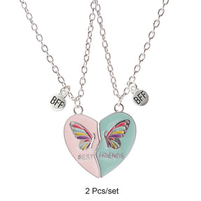 2Pcs/Set Magnetism Best Friends Pendant Necklace for Women Butterfly Lover Broken Heart Clavicle Chain BFF Best Friends Jewelry