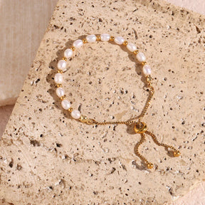 Pulseira Elegante de Pérolas e Aço Inoxidável Burnetts Joias