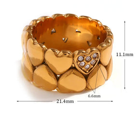 Anel Coração com Zircônia e Aço Inoxidável Banhado a Ouro