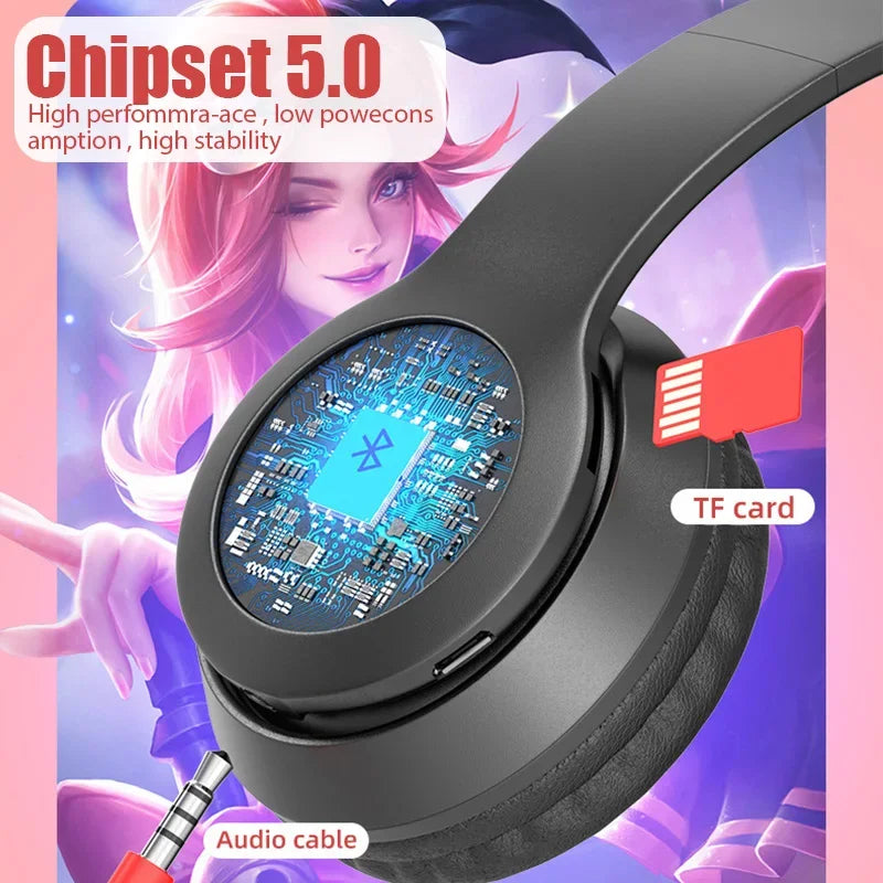 Fones de ouvido sem fio p47m, lanterna, orelhas de gato, telefone com controle de microfone, led, música estéreo, capacete, fone de ouvido bluetooth, presente kids