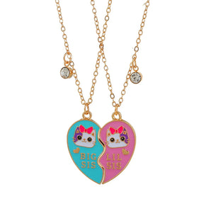 2PCS/Set Cute Cat Heart Pendant Chain Best Friends Sisters BFF Necklace Friendship Jewelry Gift for Girls