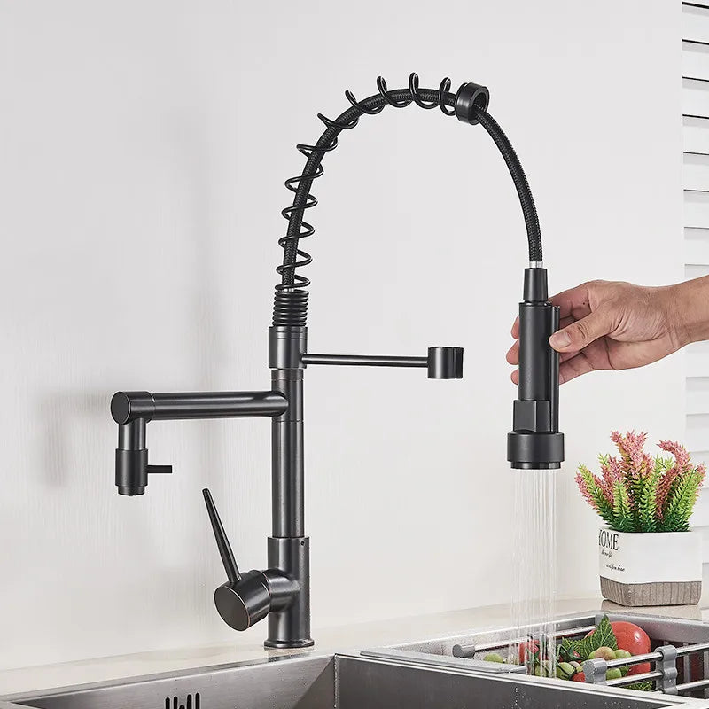 Torneira de Cozinha Retrátil Bico Duplo Acabamento Niquelado Premium