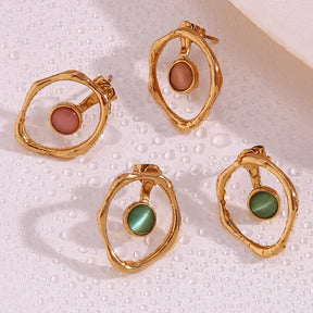 Brincos Elegantes de Zircônia em Aço Inoxidável TT