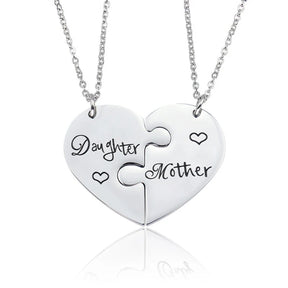 2 Pcs/Set Father Daughter Mother Son Necklace Stainless Steel Heart Puzzle Pendant Necklace Family Jewelry