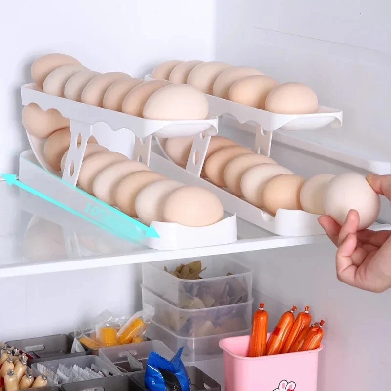 Rolagem automática ovo rack titular caixa de armazenamento cesta recipiente organizador rolldown geladeira dispensador ovo para cozinha