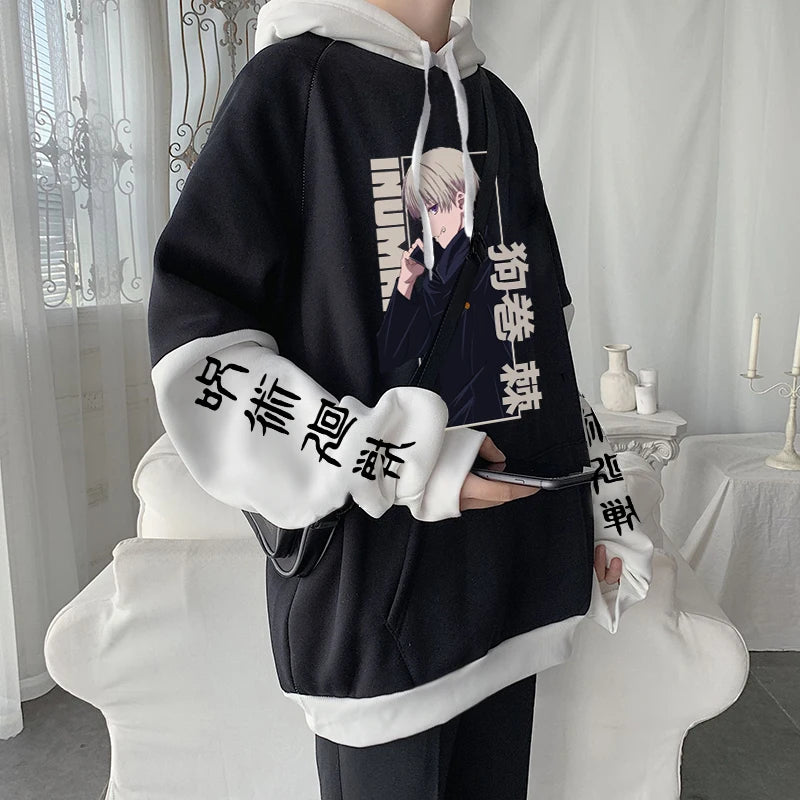 Moletom japonês anime jujutsu kaisen hoodies masculino toge inumaki impresso casual plus size mangas compridas lã