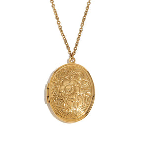 Colar Pingente Oval Flor Banhado a Ouro 18k