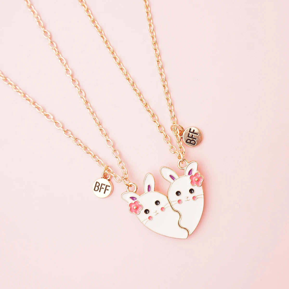 2 Pcs/Set Magnetism Best Friends Pendant Necklace for Women Rabbit Lover Broken Heart Clavicle Chain BFF Best Friends Jewelry
