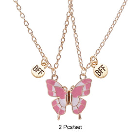 2 Pcs/set Best Friends Pendant Necklace For Woman Magnetic Adjustable Butterfly Lover Broken Heart Chain BFF Jewelry Gifts