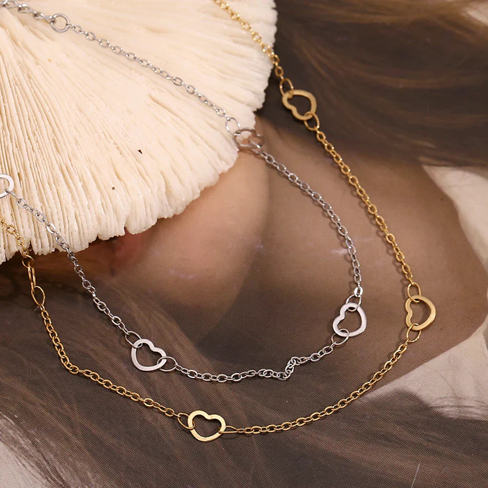 Pulseira Minimalista Corações em Aço Inox Banhado a Ouro