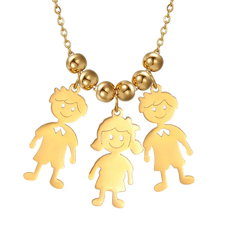 Stainless Steel Necklace Boy Girl Kids Pendant Necklace for Women Men Beads Chain Choker Family Jewelry Gift collares aesthethic