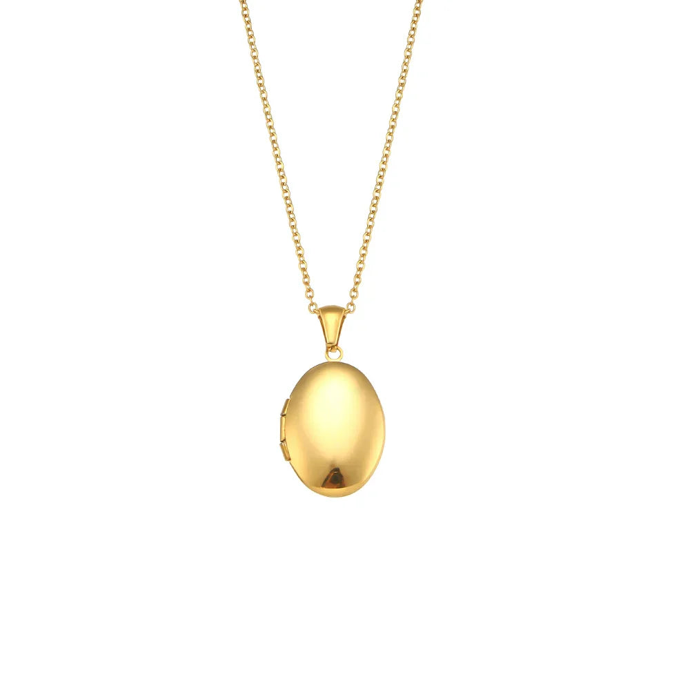 Colar Relicário Oval Dourado Elegante