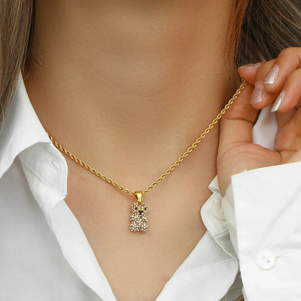 Colar Pingente de Urso com Zircônia Banhado a Ouro 18k