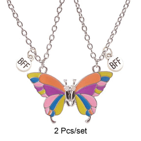 2 Pcs/set Best Friends Pendant Necklace For Woman Magnetic Adjustable Butterfly Lover Broken Heart Chain BFF Jewelry Gifts