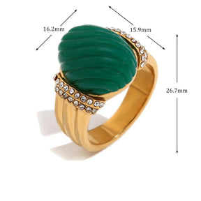 Anel Oval de Acrílico com Zircônia e Aço Inoxidável