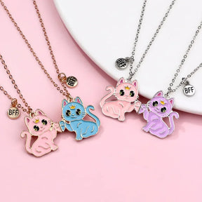 Lovecryst 2Pcs/set Cartoon Animal Alloy Cat Best Friend Necklace BFF Friendship Jewelry Gifts for Kids