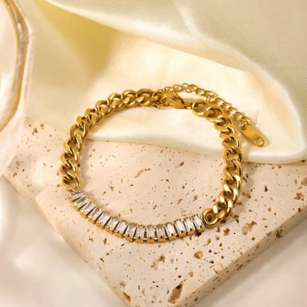 Pulseira Dourada Zircão Luxo Burnetts