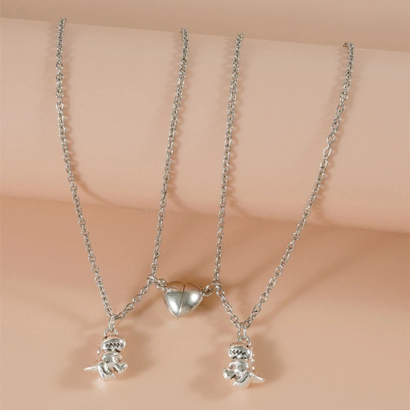 BFF Necklace for 2 Split Heart Cute Dinosaur Pendant Friendship Necklaces Best Friend Jewelry Set of 2 Gifts for Her
