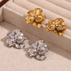 Brincos Florais Dupla Camada em Ouro 18K