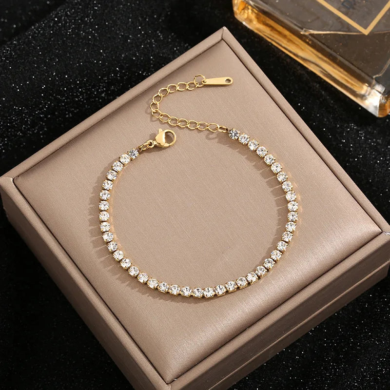 Pulseira Dourada de Zircão Brilhante - Joias Burnetts