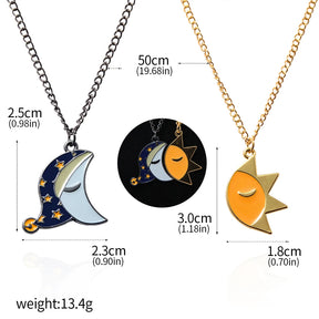 A Set Couple Sun and Moon Splicing Necklace Good Night Expression Pendant Necklace for Women Men Valentine's Day Gift