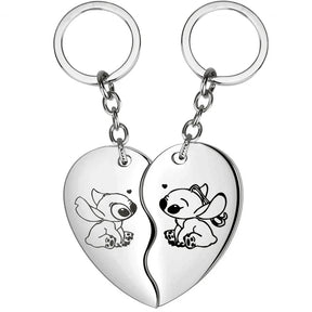 Cute Cartoon Stitch Couple Necklace Stainless Steel Heart Pendant Neck Chain Lovers Best Friends Jewelry Gift