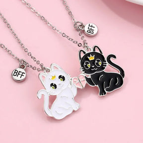 Lovecryst 2Pcs/set Cartoon Animal Alloy Cat Best Friend Necklace BFF Friendship Jewelry Gifts for Kids