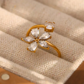Anel Flor de Zircônia em Ouro 18K