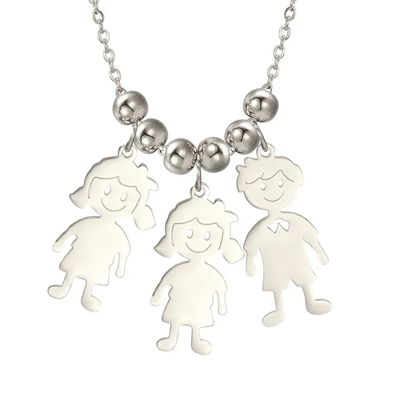 Stainless Steel Necklace Boy Girl Kids Pendant Necklace for Women Men Beads Chain Choker Family Jewelry Gift collares aesthethic