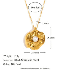 Colar Pingente Flor de Pérola Elegante em Aço Inoxidável 18K