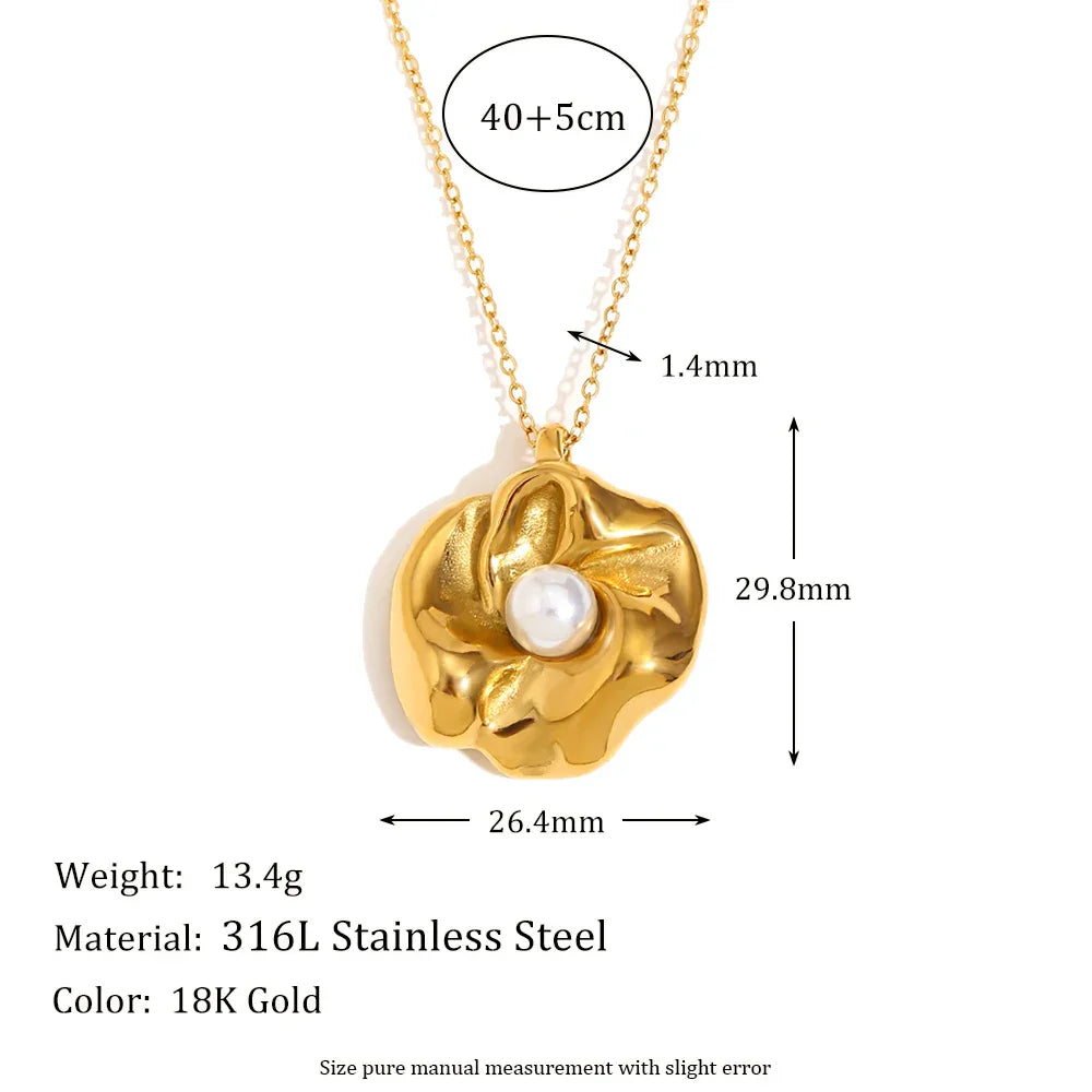 Colar Pingente Flor de Pérola Elegante em Aço Inoxidável 18K
