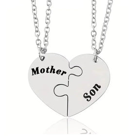 2 Pcs/Set Father Daughter Mother Son Necklace Stainless Steel Heart Puzzle Pendant Necklace Family Jewelry