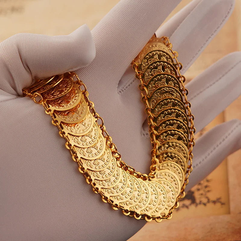 Pulseira Banhada a Ouro com Moeda Turca para Mulheres