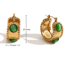 Brincos de Argola Dourados com Ágata Natural