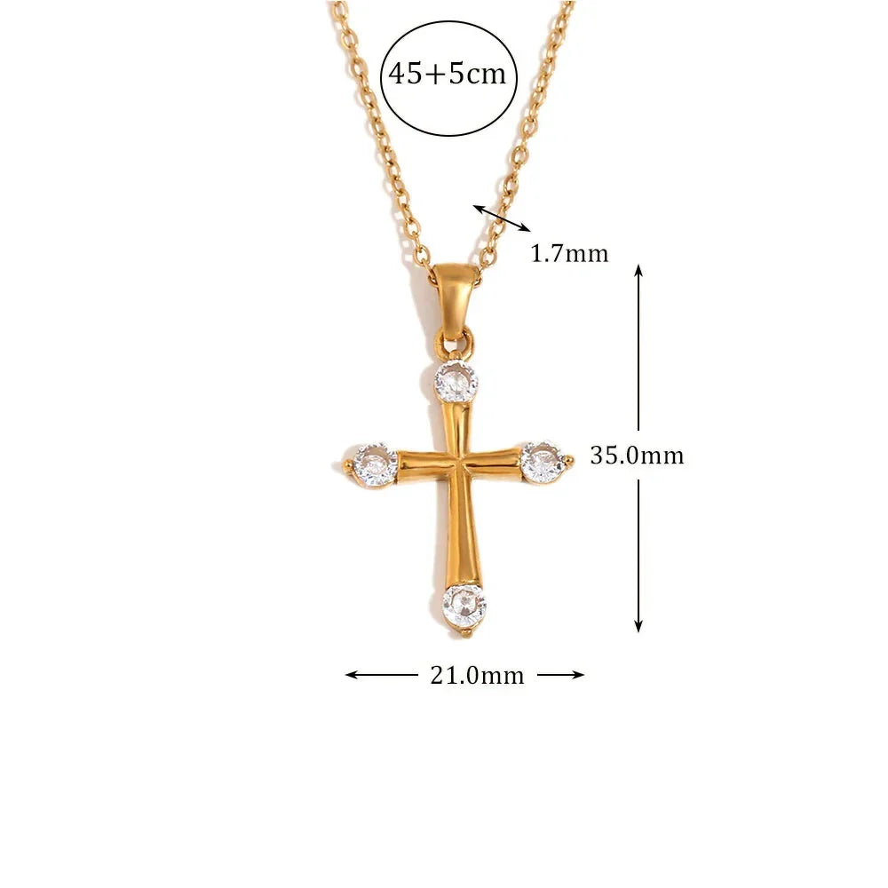 Colar Cruz Minimalista com Zircônia em Aço Inoxidável