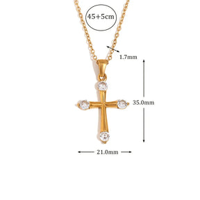 Colar Cruz Minimalista com Zircônia em Aço Inoxidável