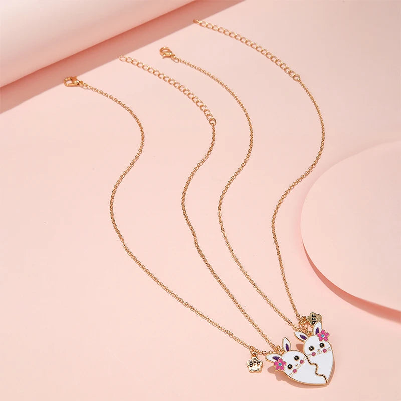2Pcs/set Brand New Cute Rabbit Pendant Chain Best Friends Necklace BFF Friendship Jewelry Gift for Girls