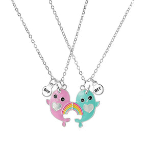 Summer Style 2pcs/set Heart Unicorn Cat Animal Pendant BFF Necklace for 2 Best Friends Girls Friendship Gifts