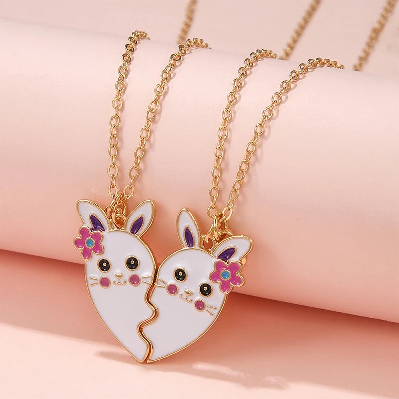 2Pcs/set Brand New Cute Rabbit Pendant Chain Best Friends Necklace BFF Friendship Jewelry Gift for Girls