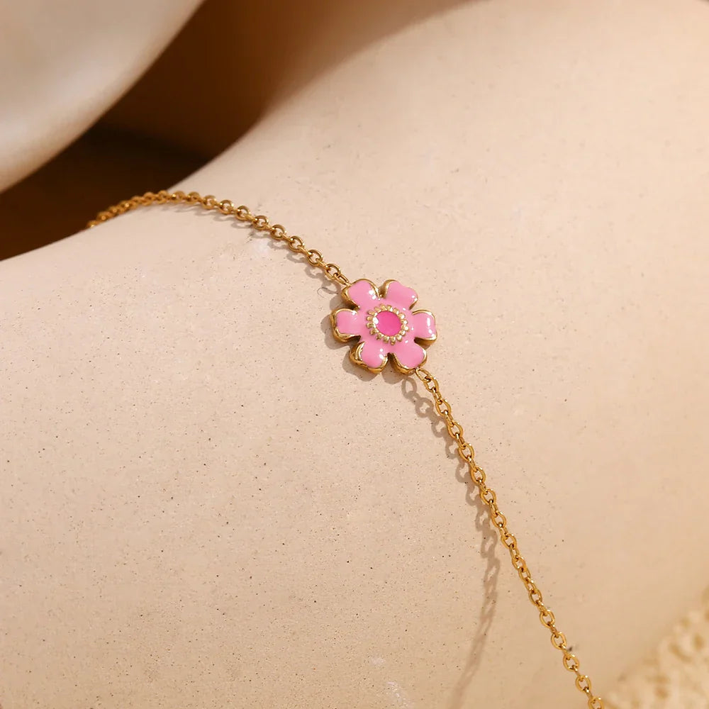 Pulseira Encanto Flor Esmaltada Burnetts Joias