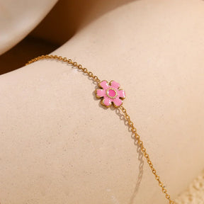 Pulseira Encanto Flor Esmaltada Burnetts Joias