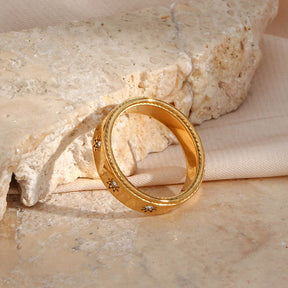 Anel Estrela de Zircão Banhado a Ouro 18K