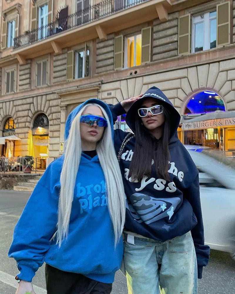 Moletom Y2k carta impressão azul hoodies casais 3d topos moletom streetwear agasalho roupa oversized hoodie