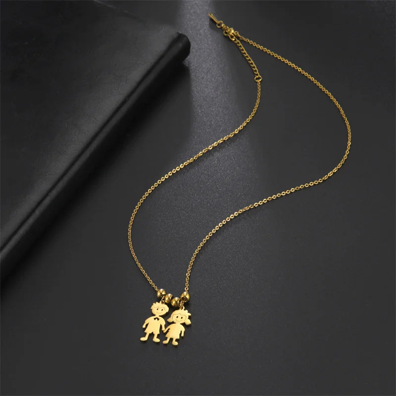 Stainless Steel Necklace Boy Girl Kids Pendant Necklace for Women Men Beads Chain Choker Family Jewelry Gift collares aesthethic