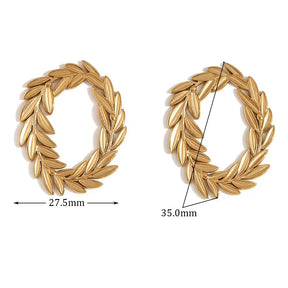 Brincos de Argola Folheados a Ouro com Design de Folhas