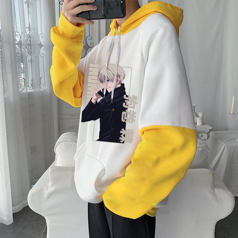 Moletom japonês anime jujutsu kaisen hoodies masculino toge inumaki impresso casual plus size mangas compridas lã