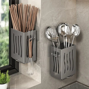 Rack de utensílio de cozinha de 1 peça-suporte de pauzinho de drenagem multifuncional, caixa de armazenamento de talheres de parede ou independente, plástico